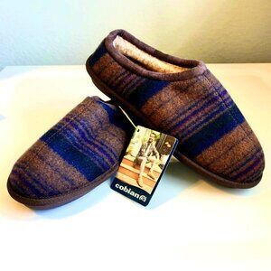 NWT COBIAN Diego Plaid Sherpa Lined Moccasins Slippers Brown\Blue 9